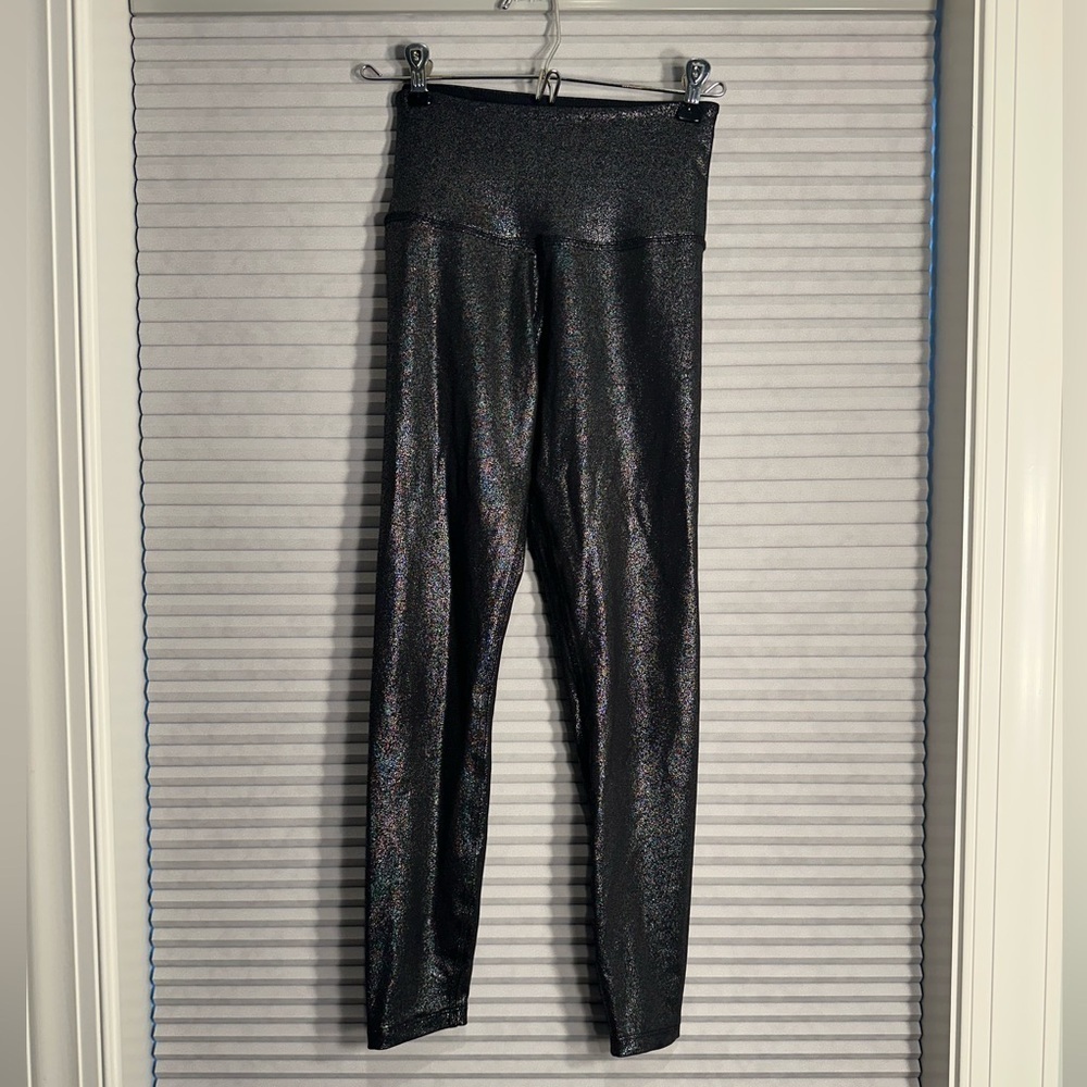 Beyond Yoga dark grey with silver metallic leggings